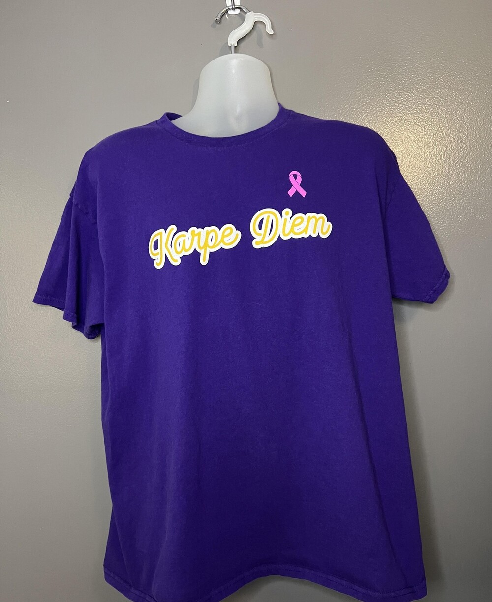 Karpe Diem Pink Ribbon Breast CancerGildan Shirt Mens XL Purple Graphic Tee